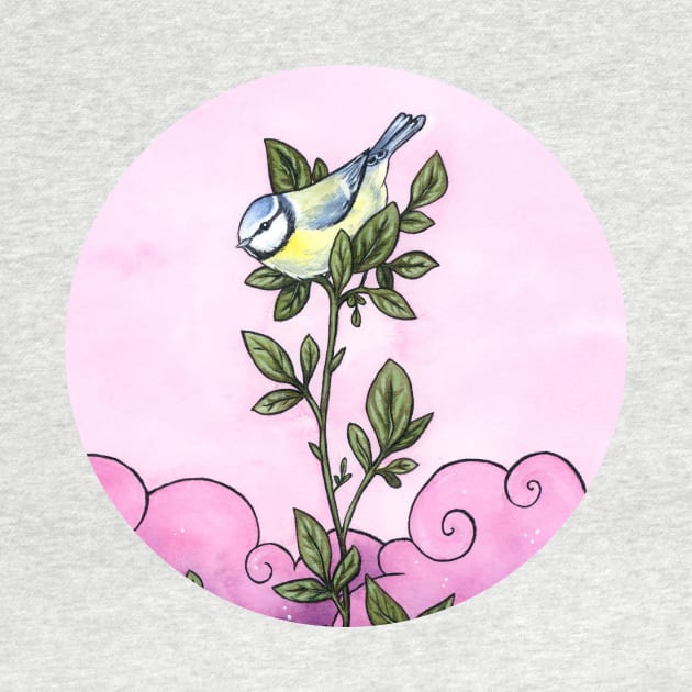 Blue tit in the pink sky by Ellen Wilberg